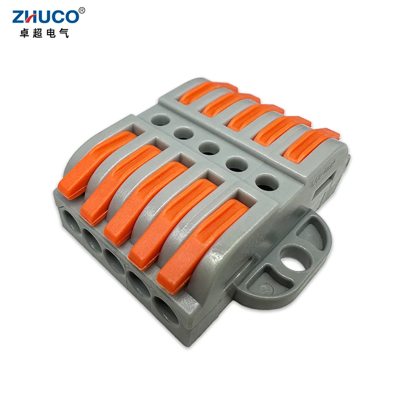 1pc PCT-223-5P 32A Copper Construction Eectrician 5 In 5 Out Fast Fixed Wiring Terminal Quick Cable Branch Line Connector