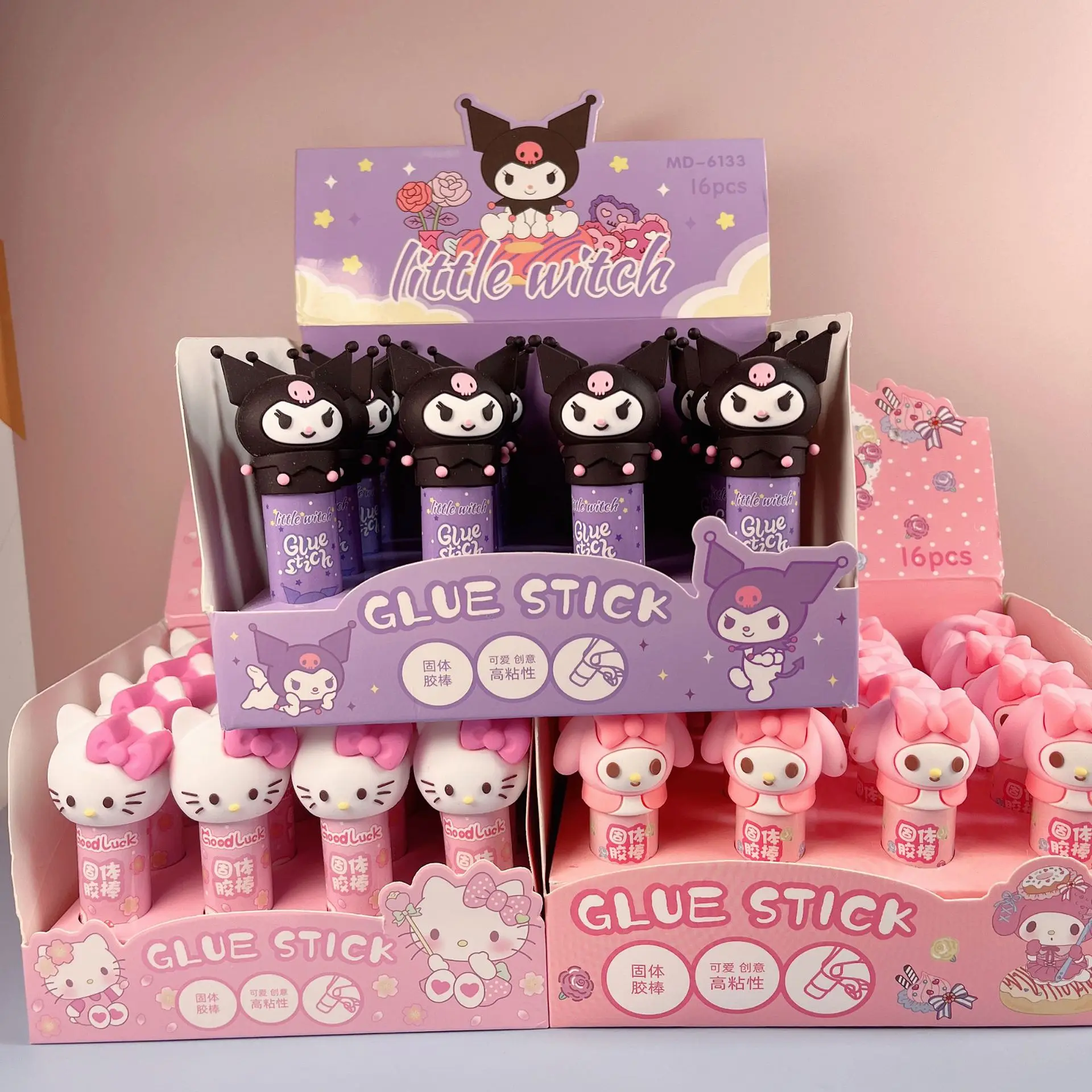 

16Pcs Sanrio Kuromi My Melody Hello Kitty High-Sticky and Quick-Drying Apply Solid Glue Stick Kids Diy Handbook Tools Wholesale