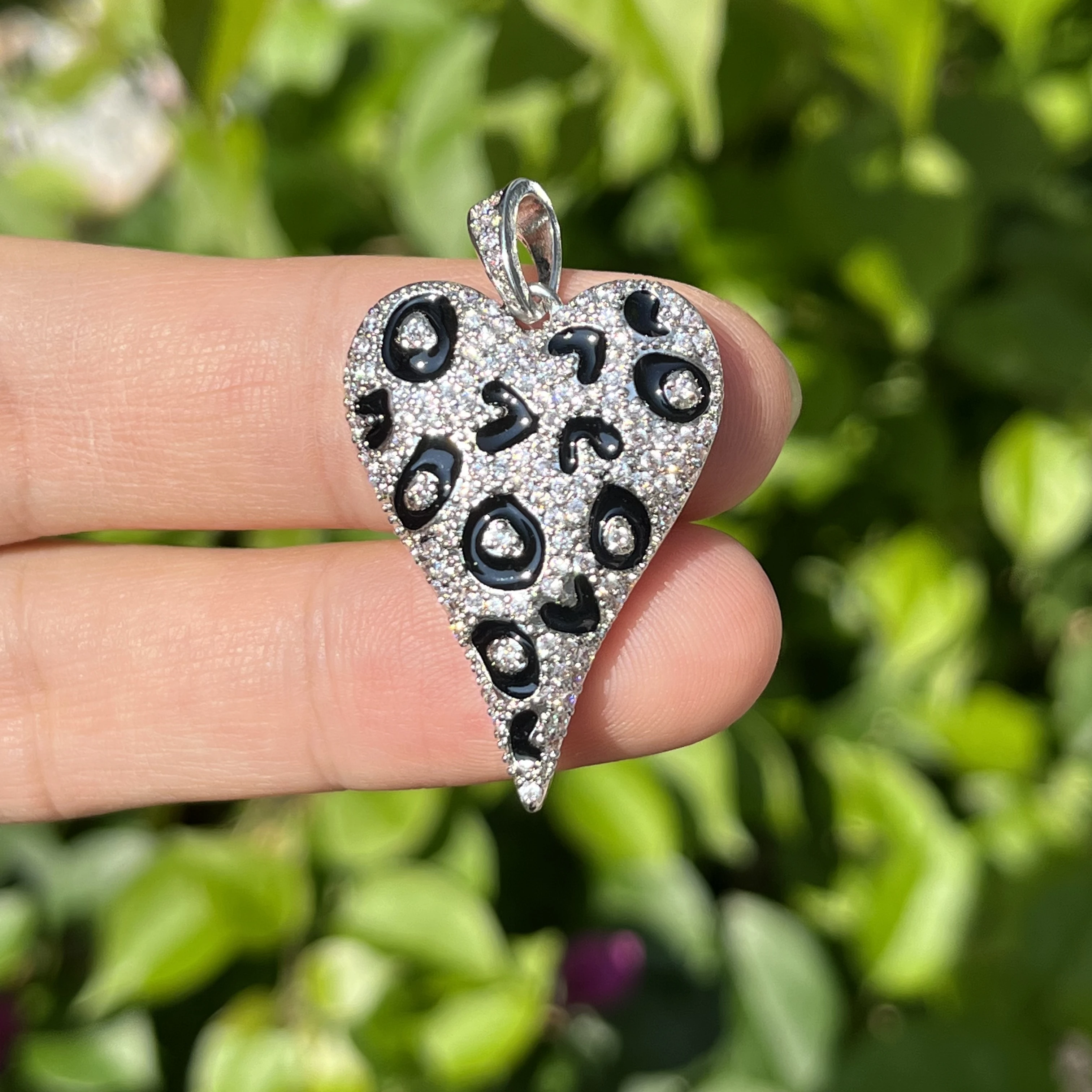 5Pcs Cubic Zirconia Pave Heart Charm Leopard Print Pendant For Woman Fashion Handcrafting Jewelry Bracelets Necklace Accessories