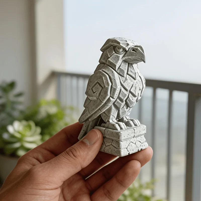 Stone‑Style Eagle Statue 3D Printed Block Carved Hawk Figurine with Stone Base Desktop Bookshelf Collectible Home Decor Ornament