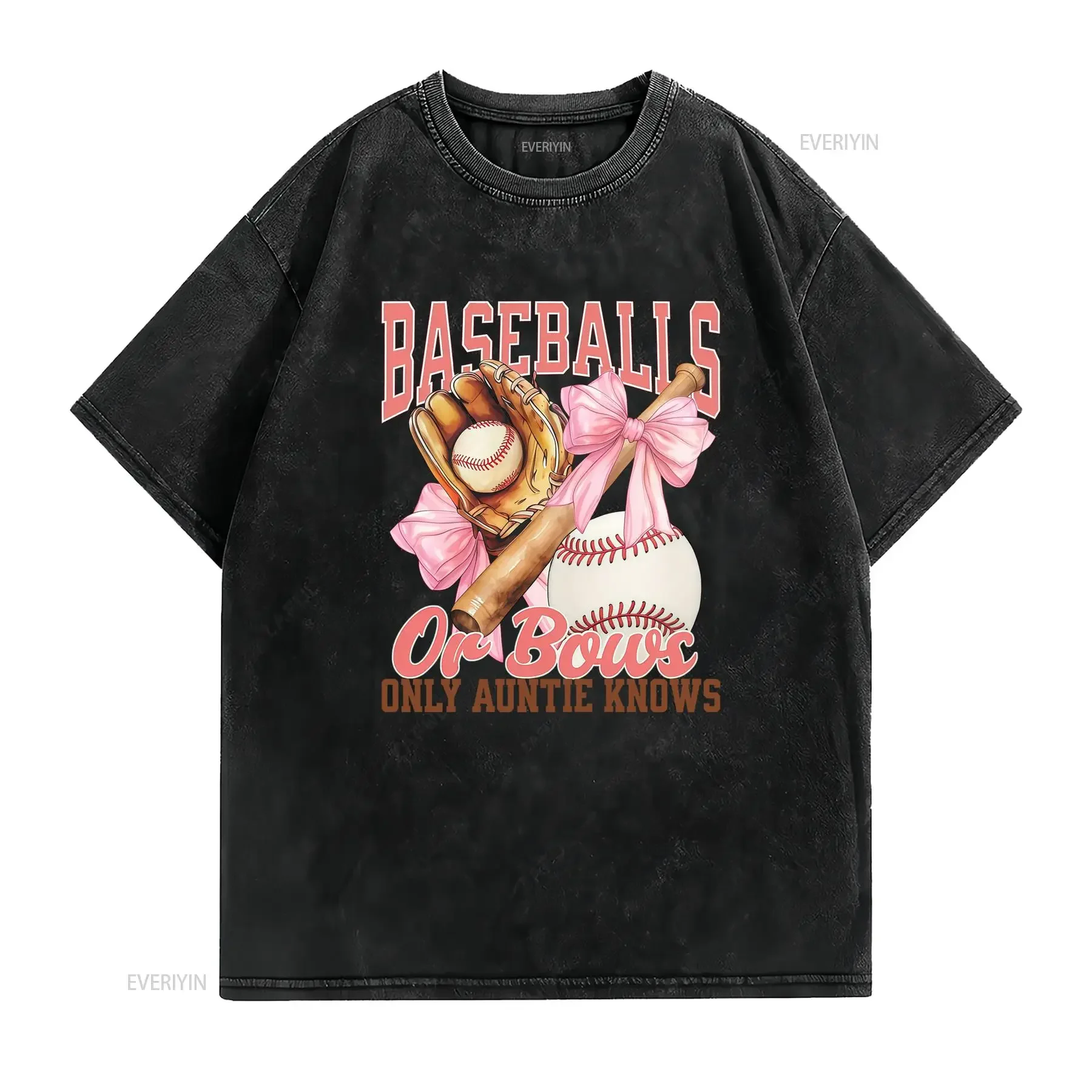 Retro Funny Gender Reveal Baseballs Or Bows Auntie Print Casual T Shirt vintage Washed Unisex Top For Everyday Wear homme Soft