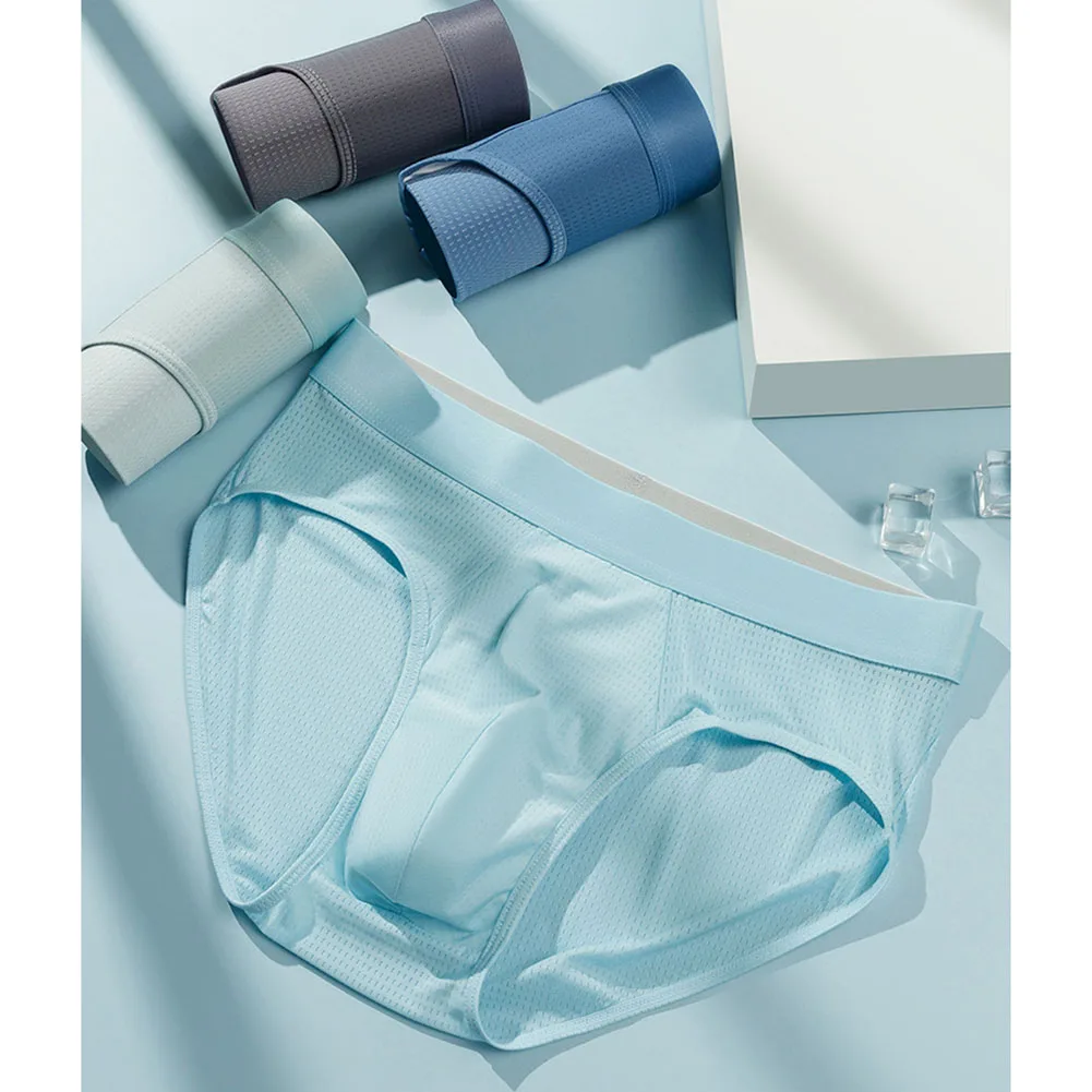 

Мужские мягкие трусы из ледяного шелка, сетчатое дышащее мужское нижнее белье, бесследные трусы со средней талией, трусики