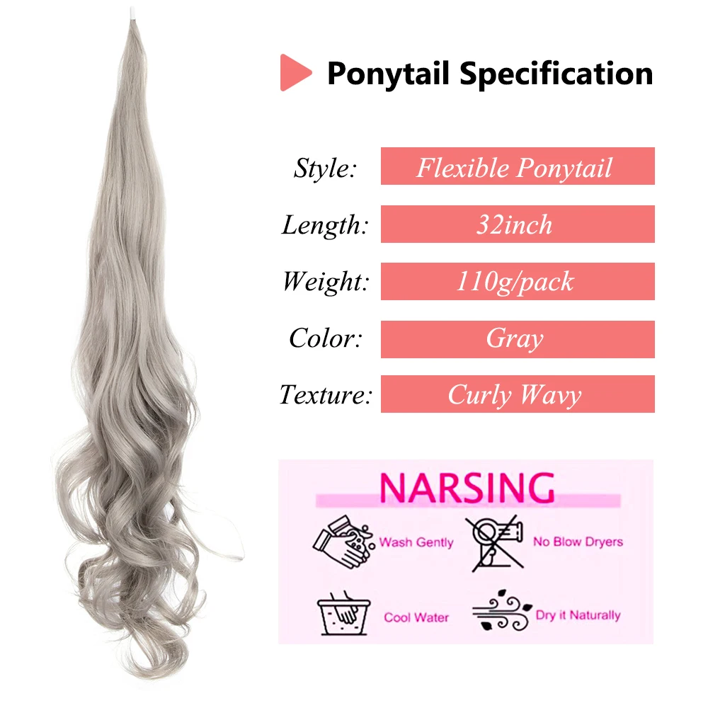 Dansama Flexible Wrap Around Ponytail Extension Long Ponytail Hair Extensions Curly Wave Synthetic Ponytails Hairpiece for Women