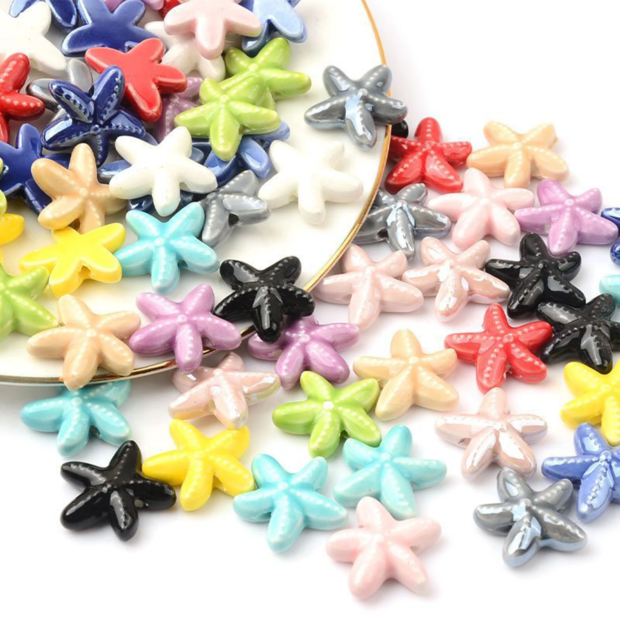 18mm 10Pcs Ceramic Beads Starfish Shape Multicolor Loose Beads  For DIY Jewelry Making Accessories Bracelet Necklace Supplies