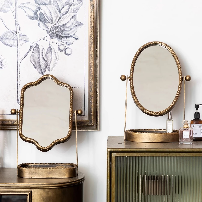 Small Girls Makeup Mirror Luxury Vintage Aesthetic Bedroom Makeup Mirror Table Metal Espejo Decorativo Pared House Accessories
