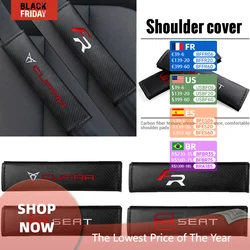 1/2PCS Carbon Fiber Car Seat Belt Cover Embroidery Shoulder Support Pads For Seat Cupra FR Racing Ibiza Leon Exeo Toledo Arona