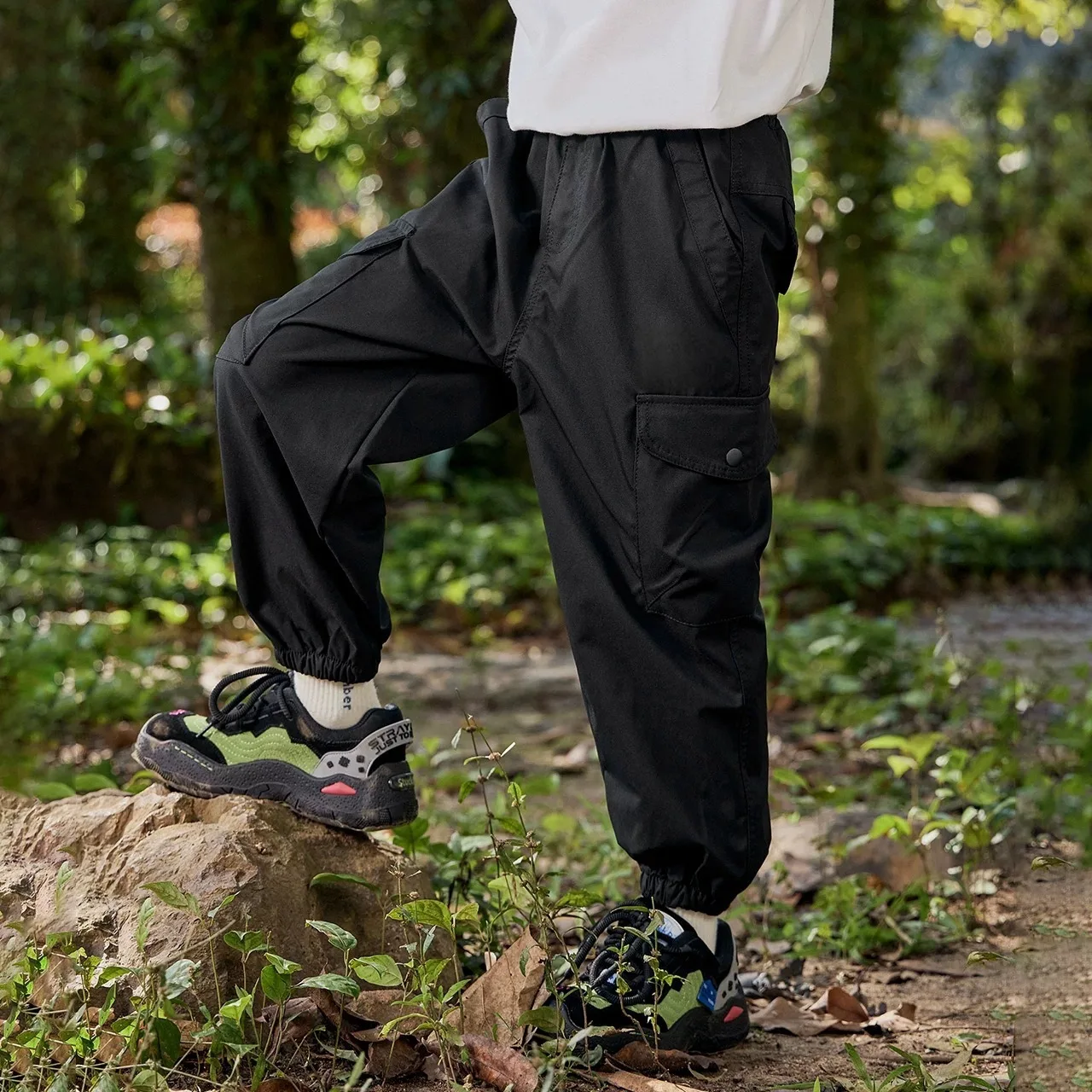 Boys Casual Cargo Pants Summer Thin Breathable Multi-Pocket Sports Jogging Solid Color Overalls Harem Pants for 7-14 Y Teen Boy
