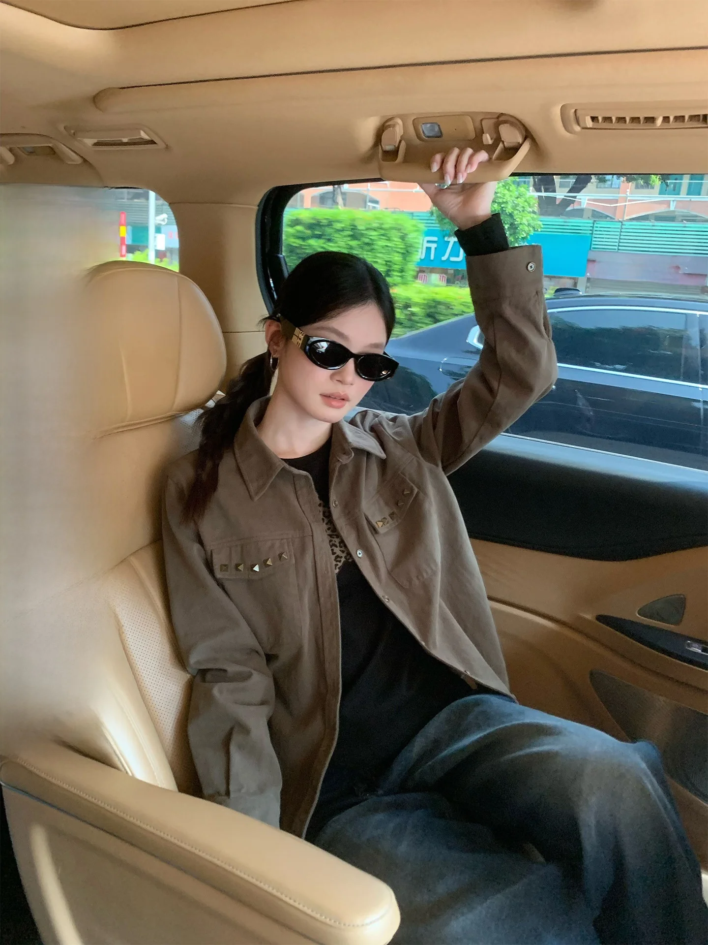 Loose Women's Military Green Cotton Shirt Jacket Washed Design Sensation Super Beautiful Top Szeung Ning Autumn New Style