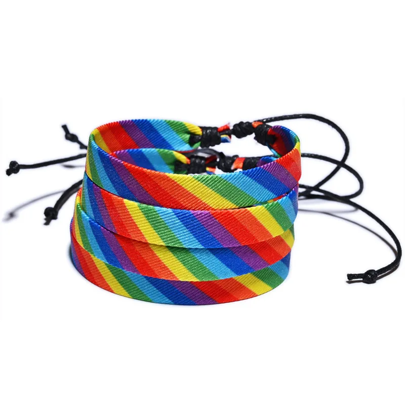 bracelet wristband  Rainbow Pride Bracelet Wristband Rope Woven Friendship for Men LGBTQ Cause Support Parties Unisex Trendy