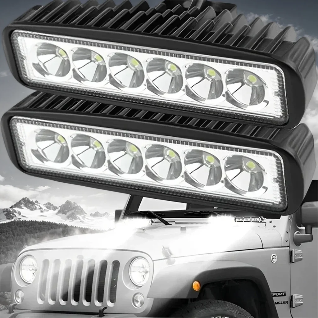 1/2 セット 18W 6-LED オフロードライトバー – 12V 6000K IP67 防水作業灯 ATV/UTV/オートバイ/SUV/トラック用 (ドライビングライト)
