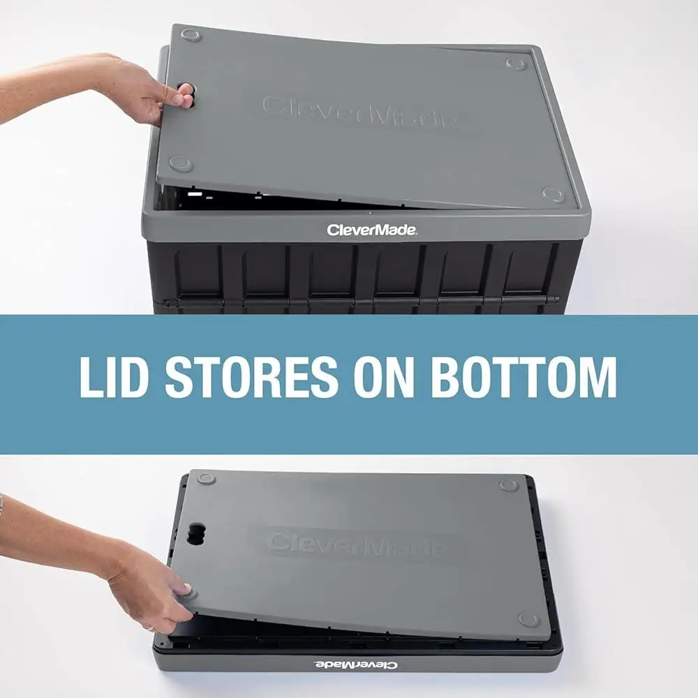 뚜껑이 있는 접이식 수납함 3개 세트, 쌓을 수 있는 다용도 상자, 가벼운 플라스틱, 가정, 사무실, 차고, RV 정리용