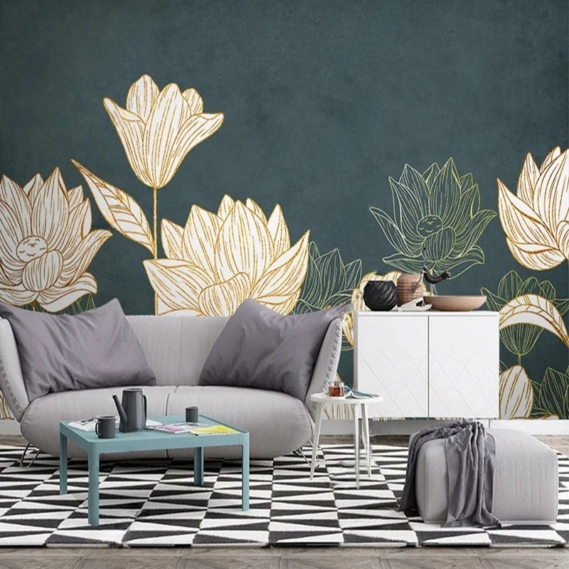 Modern Style 3D Hand-Painted Line Art Photo Mural Custom Wallpaper Plant Flower Pattern Background Wall Painting Backdrop Decor