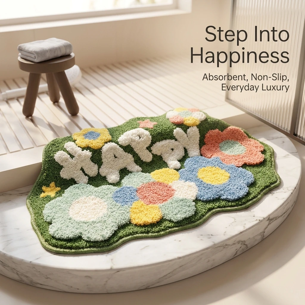 45x75cm Non-slip Bath Rug Water Absorbent Flower Carpet for Bathroom Bedside Mat Machine Washable Entryway Door Mat Home Decor