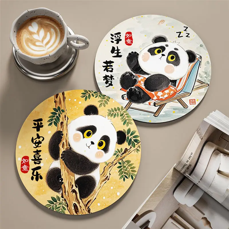 Home Table Heat Insulation Pad Cute Panda Round Coaster Absorbent Non-slip Insulated Bowl Mat