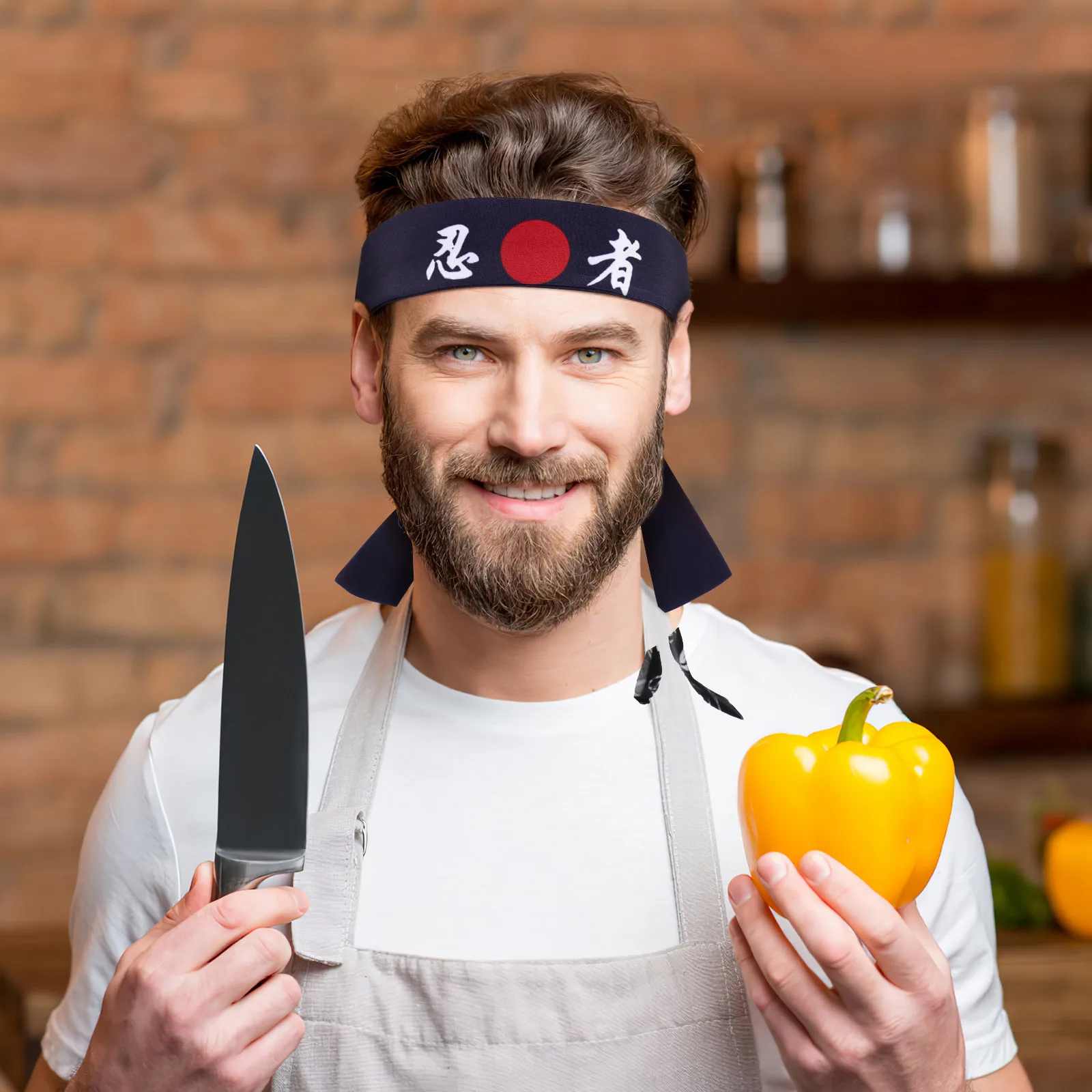 

2pcs Ninja Print Headbands Cotton Chef Costume Accessories Breathable Comfortable Anti Slip Hairband For Cooking Sports