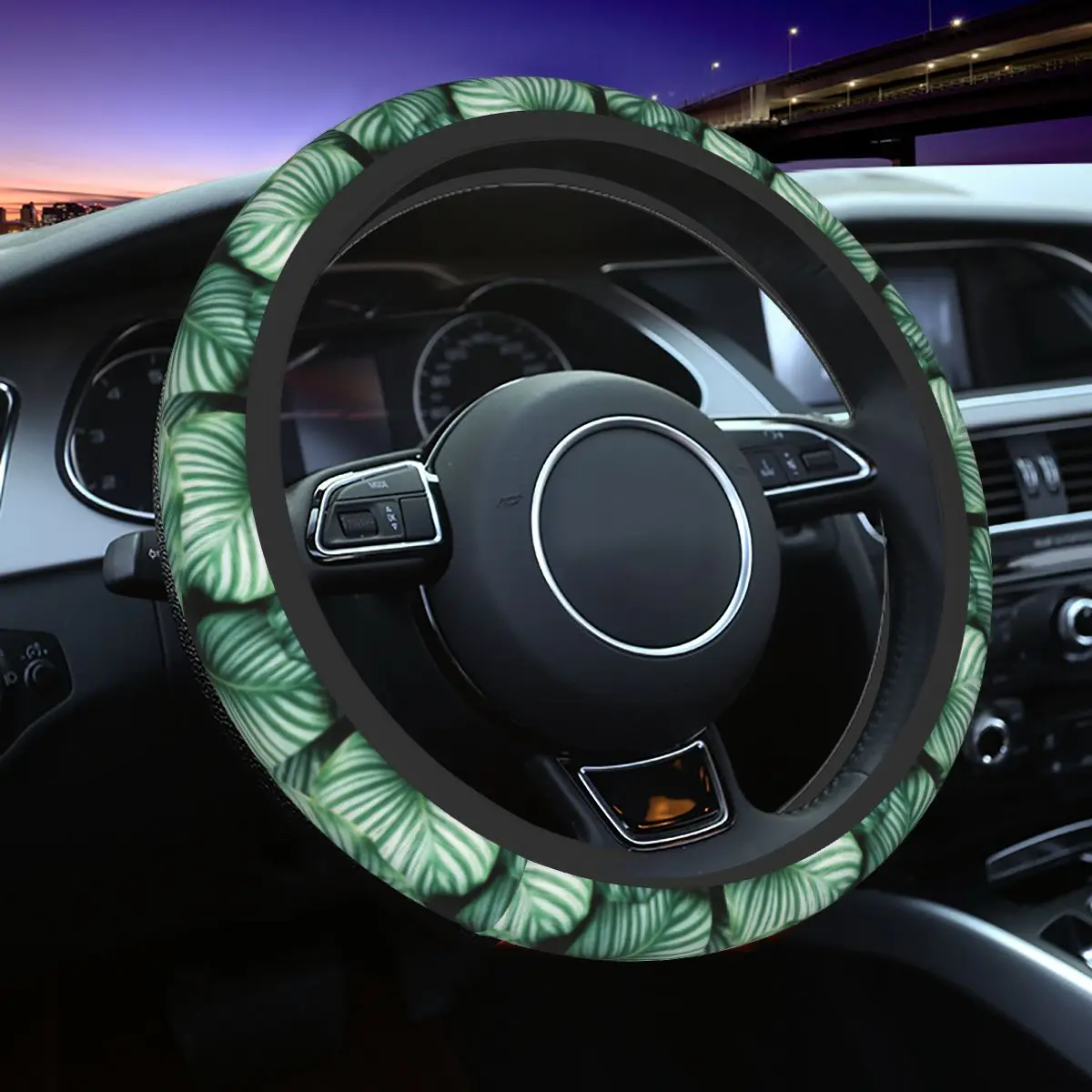 38cm Car Steering Wheel Cover Leaves Leaf Monstera Elastic Jungle Tropical Green Plant Car-styling Fashion Car Accessories