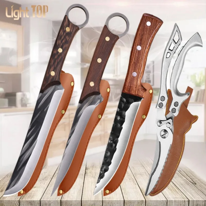 Forged Bone Kitchen Knife Cutting Knives Fishing Meat Knife Colorful Wood Kitchen Tool Chef Knife Cleaver Sharp Bone Scissors