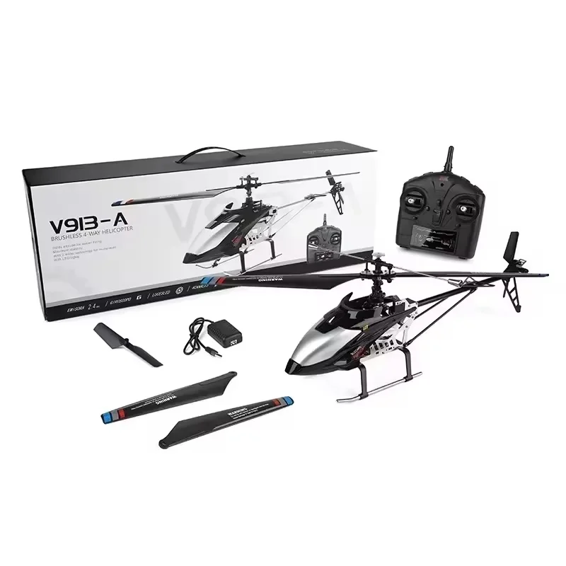 Rc Aircraft V913-a Remote Control 2.4g Brushless 4-channel Aileronless Helicopter Single Paddle Aircraft Model Outdoor Kid Gif