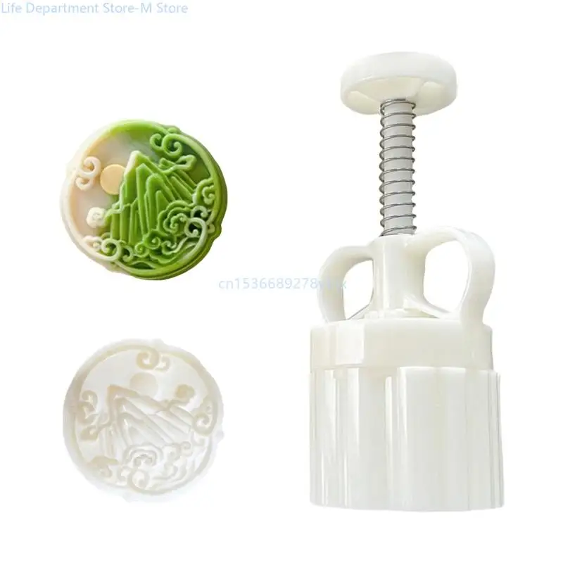 

Convenient Treat Molds Mooncakes Stamp with Scene Mountain and River Pattern