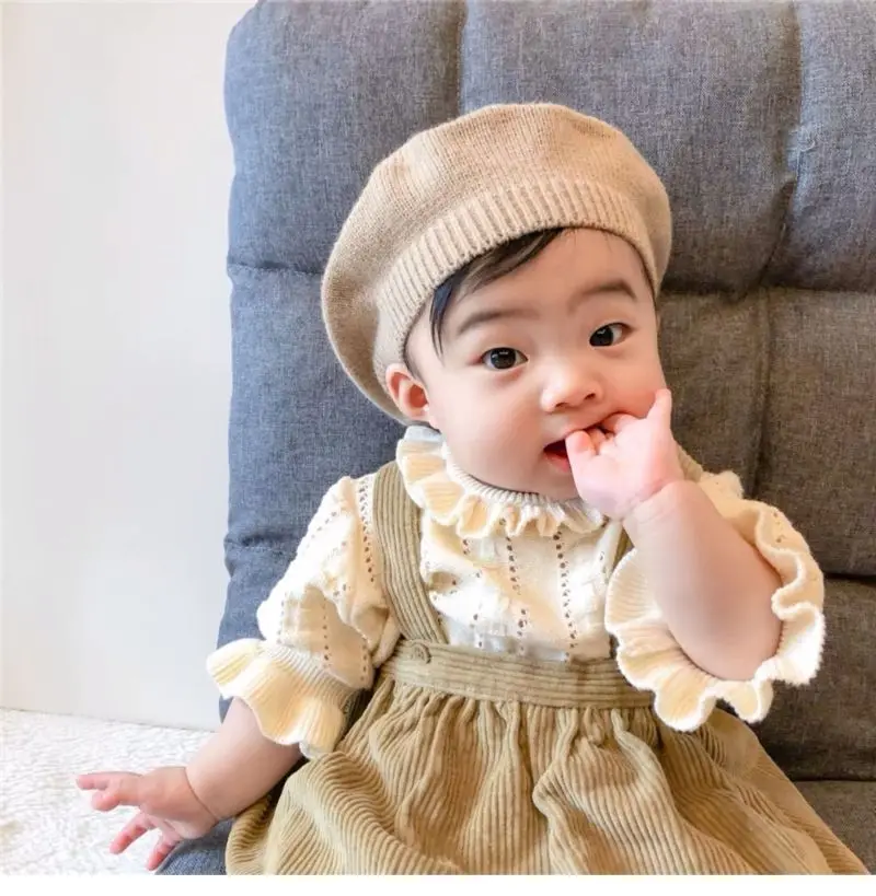 New Autumn Baby Hat Berets for Girls Vintage Soft Knitted Cap Kids Infant Girl Bonnets Beret Hats Boys Painter Hat Accessories