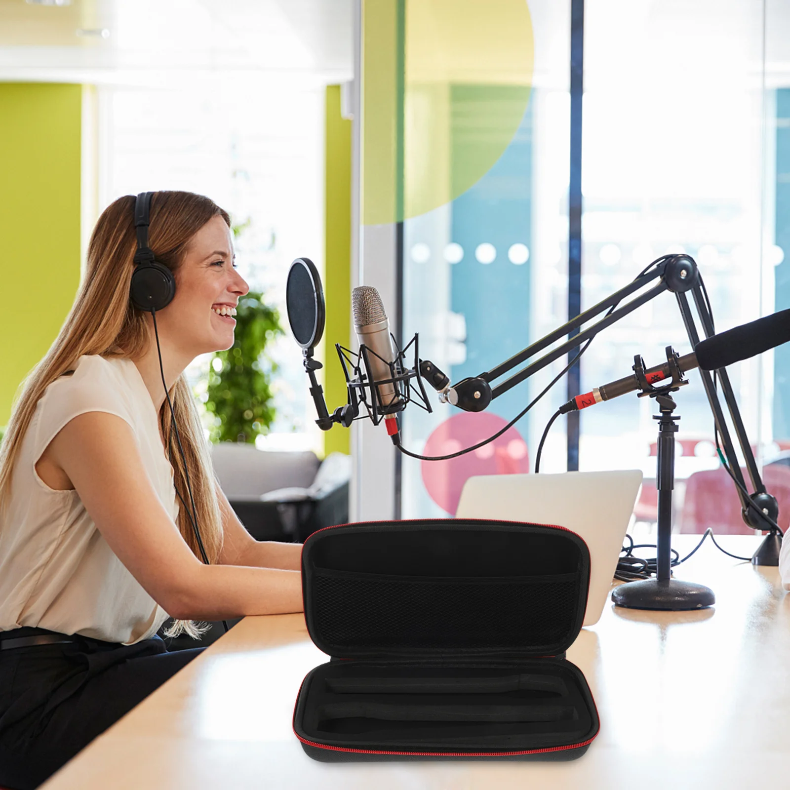 

Portable Microphone Case Eva Hard Handheld Dual Lightweight Storage Pouch Microphone Storage Bag Dual Slot Mic Box