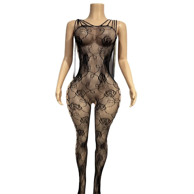Crotchless Underwear Women  Costumes Fishnet Hollow Bodystocking Cosplay Uniform Sexy Mesh Transparent Lingerie Sets