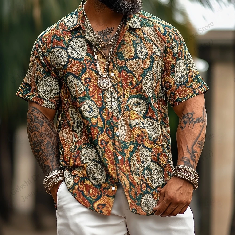 Fashion Men Summer Hawaiian Shirt Floral Indian Boho 3d Print Shirt Short Sleeve Button-Up Beach Shirt Women Blouse Men Clothing - view 5