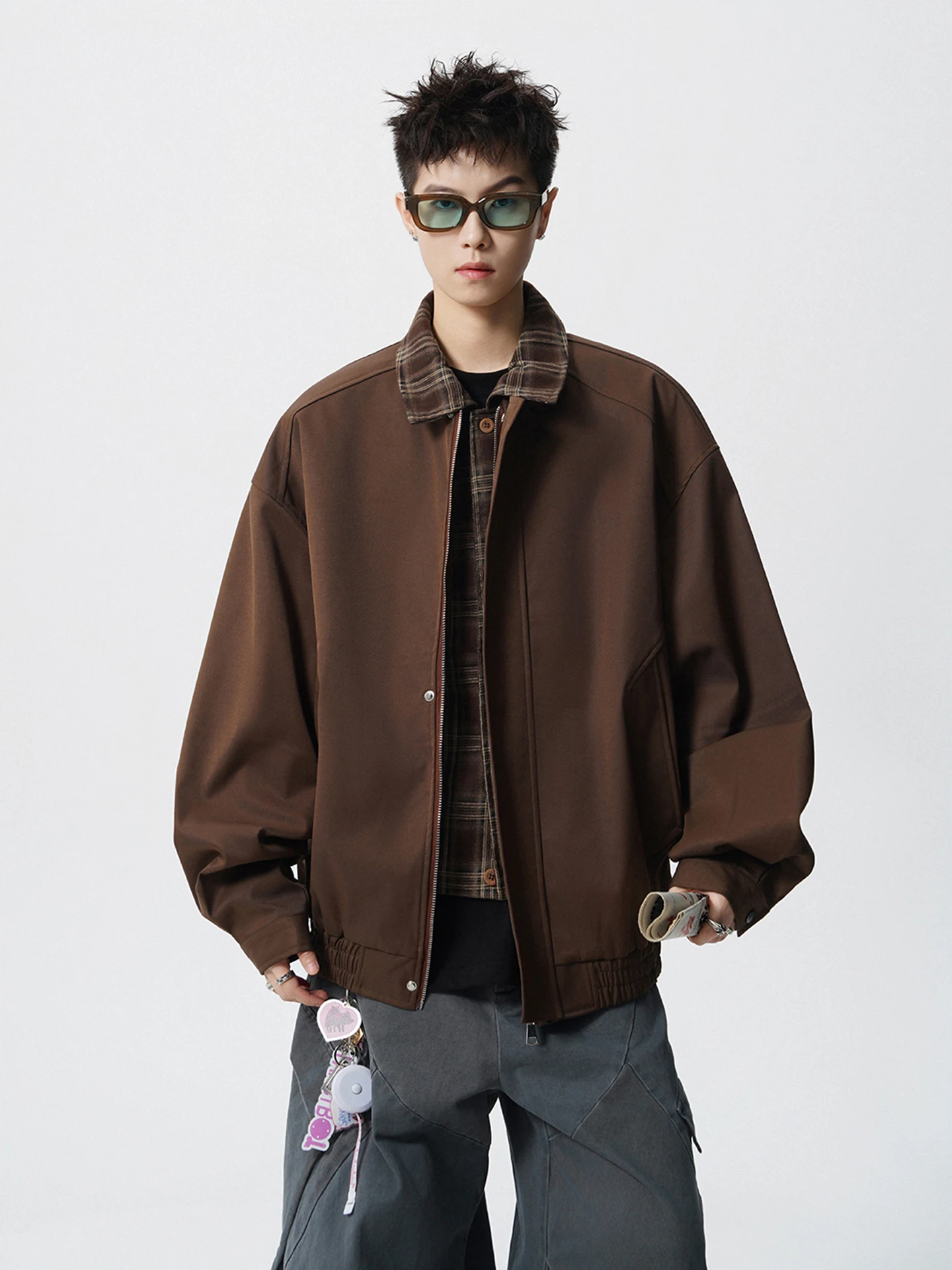 

Men's Loose Fit Zipper Jaet Spring Autumn American Sle Cleanfit Retro Haome Outerwear Casual Faion Polyester Fiber