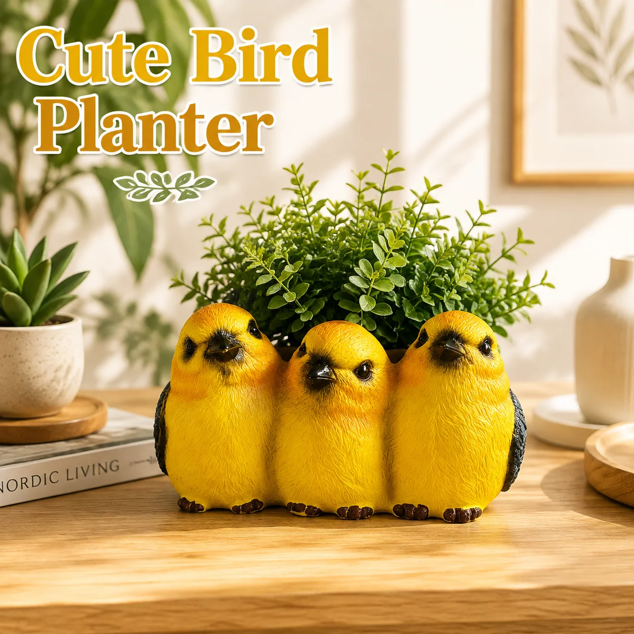 Cute Yellow Bird Succulent Planter Resin Flower Pot Animal Plant Pot Desktop Home Garden Decor Gift