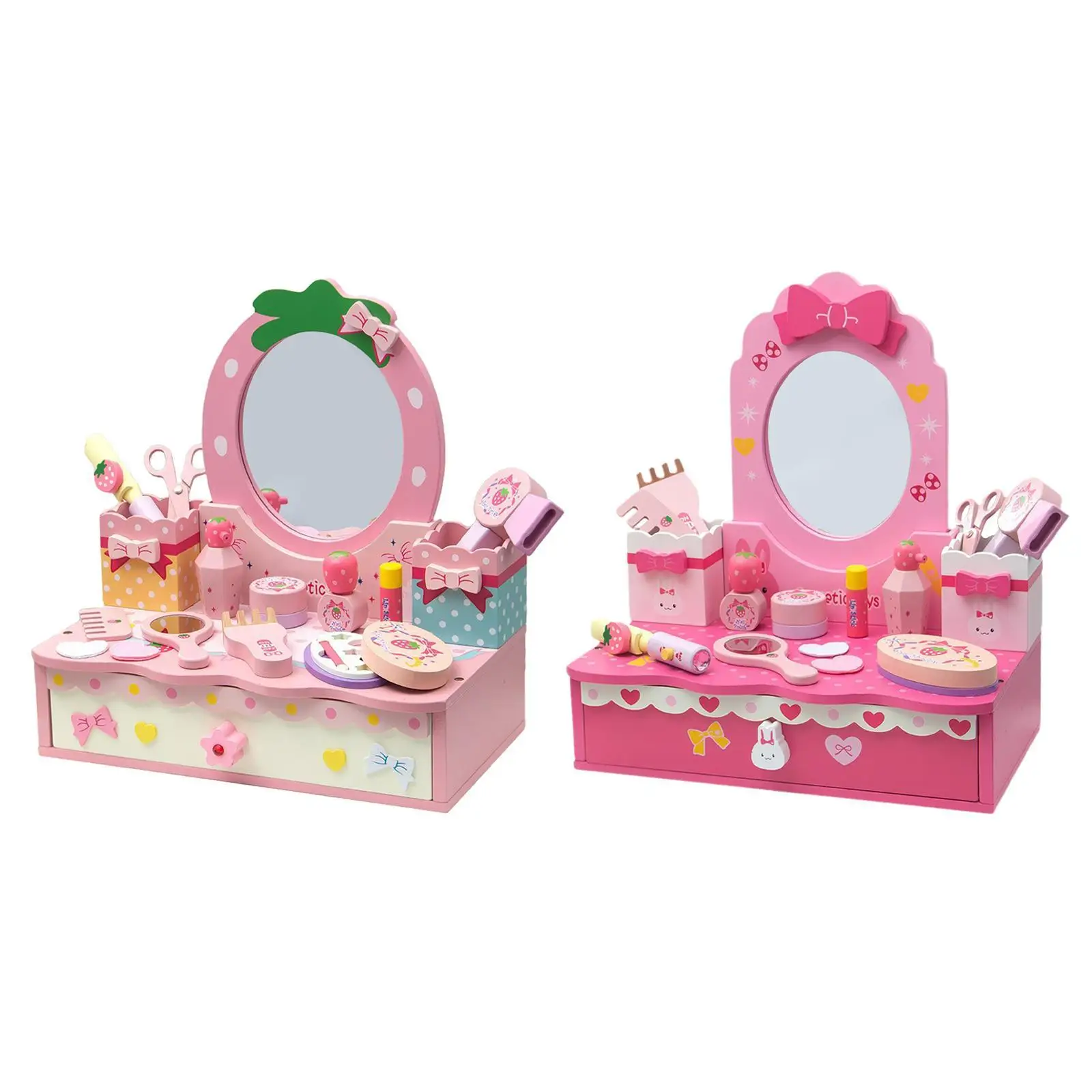 Wooden Vanity Set for Kids Pretend Play Makeup Vanity Table Toy Developmental Make up Accessories for Little Girls Gifts Home