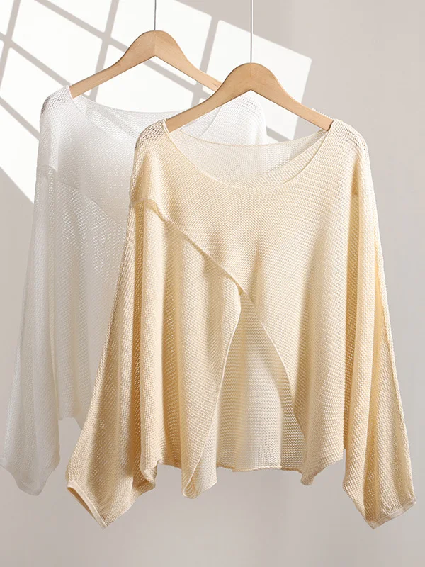 เสื้อคลุมกันแดดทรงกลม ไซส์ใหญ่ ผ้าลูกไม้ คอไขว้ แขนยาว สีพื้น สำหรับผู้หญิง ฤดูร้อน