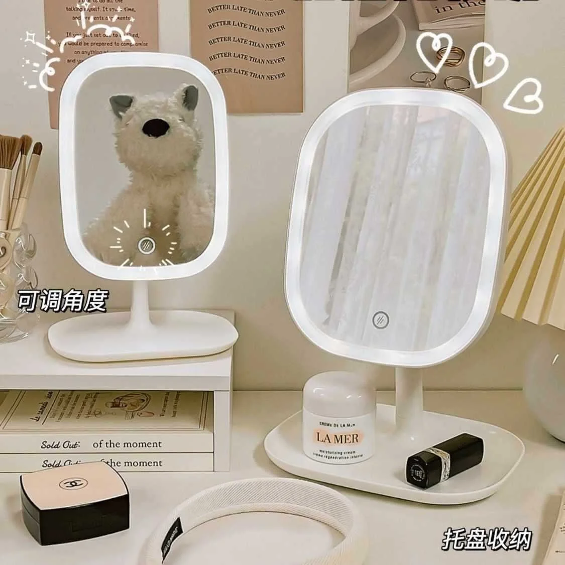 

LED Makeup Mirror Tri Colored Light Desktop Fill Light Small Mirror With Lights For Student Dormitory Home Dresser Makeup