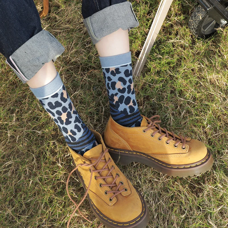 Ins Socks 2023 Fashion Cotton Leopard Spring Autumn Socks for Woman Animal Printed Novelty Wild Lady Cotton Socks calcetines