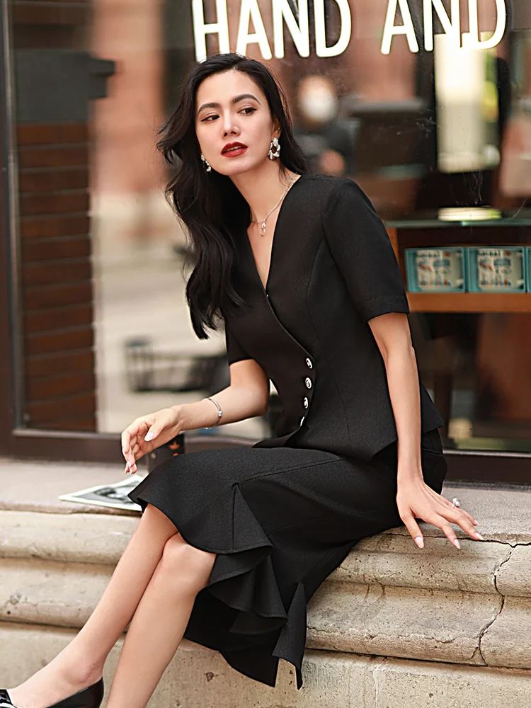 

Slimming Bla ort Sve Suit Profional Women's Workwear Summer High-End Beau Salon Manager Formal Skirt orm
