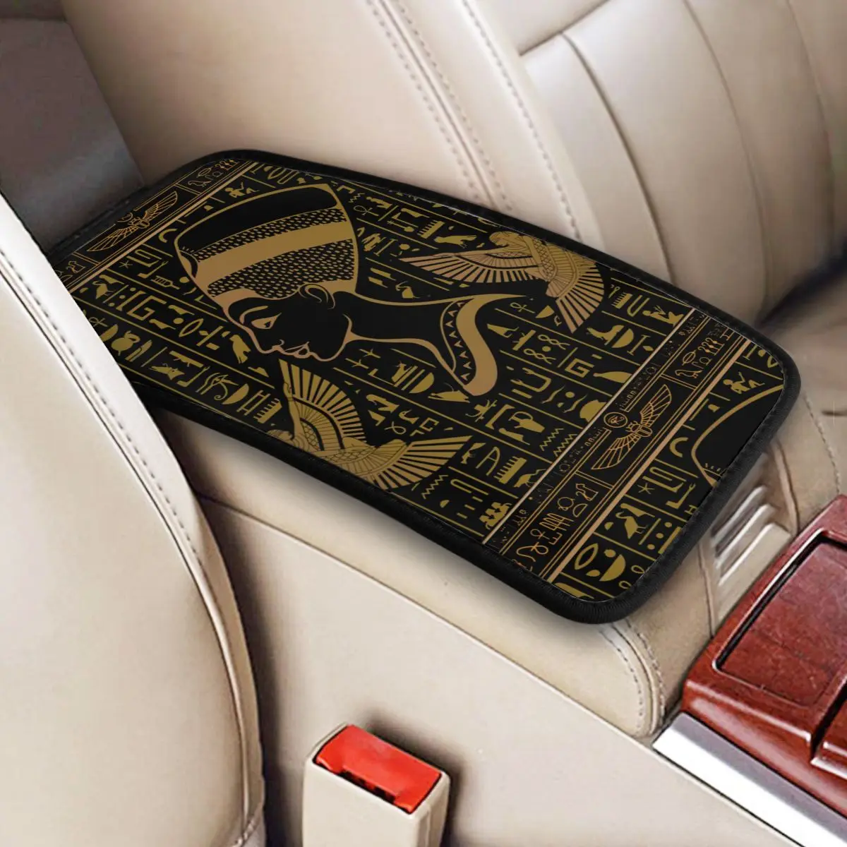 Egyptian Queen Nefertiti Car Armrest Cover Mat Ancient Egypt Mythology Center Console Cover Pad Car Interior Accessories