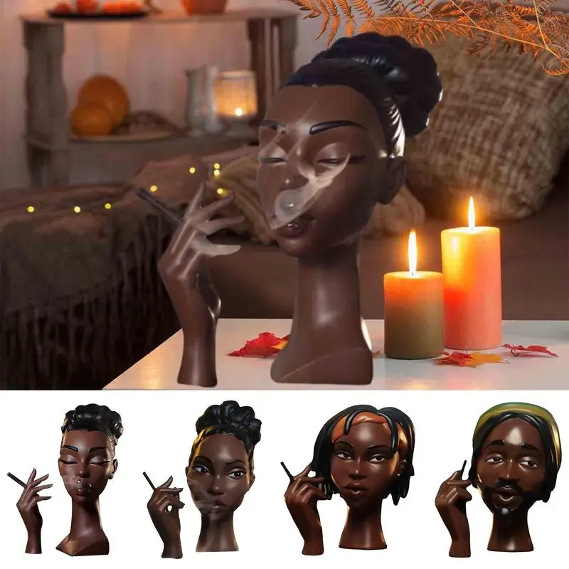 Black Woman Head Incense Female Head Airflow Incense Burner Decorative Art Airflow Incense Stand Statue For Aromatherapy