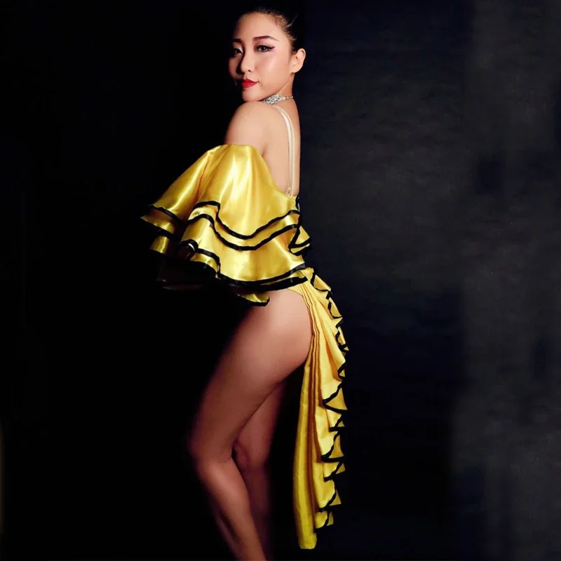 بار ملهى ليلي Dj Ds Gogo أزياء رقص مثير الراين بيكيني الساتان المخلفية تنورة القطب ملابس الرقص المرحلة الهذيان الزي XS6706 #6