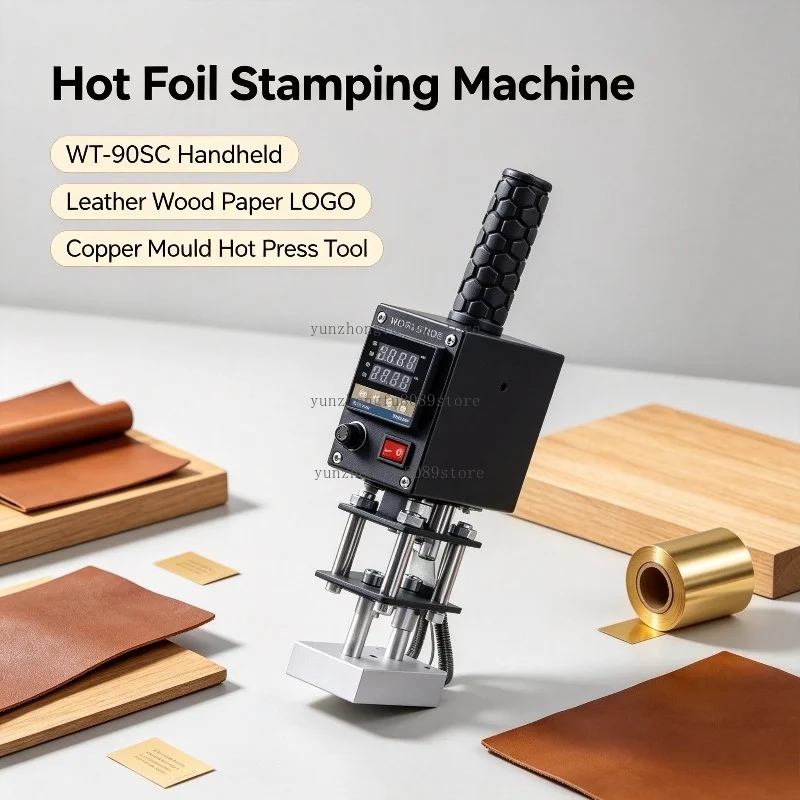 WT-90SC Handheld Hot Foil Stamping Machine, Leather Wood Paper LOGO Labeling Copper Mould Hot Press Tool