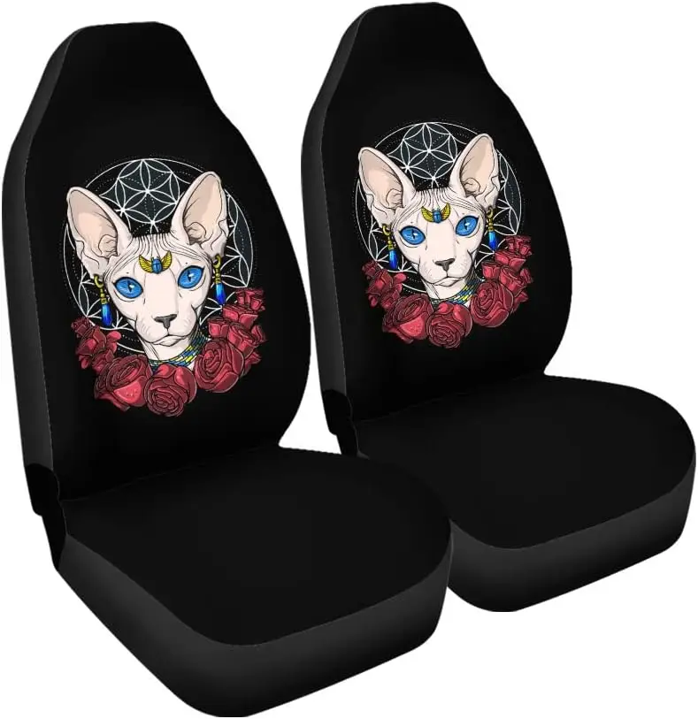 Hippie Car Seat Covers Sphynx Cat Sacred Geometry Set of 2 Universal Fit Vehicle Seat Protector Auto Seat Covers Most Vehicle