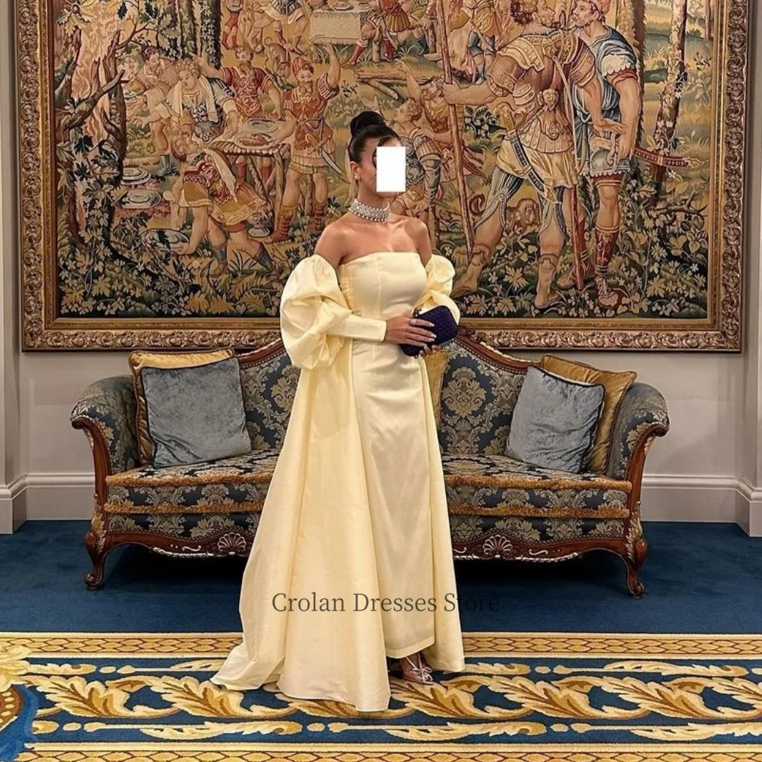 Vestidos de Noche sin tirantes con hombros descubiertos, vestido de cóctel elegante con espalda descubierta y mangas largas abombadas, vestido para ocasión Formal amarillo, nuevo