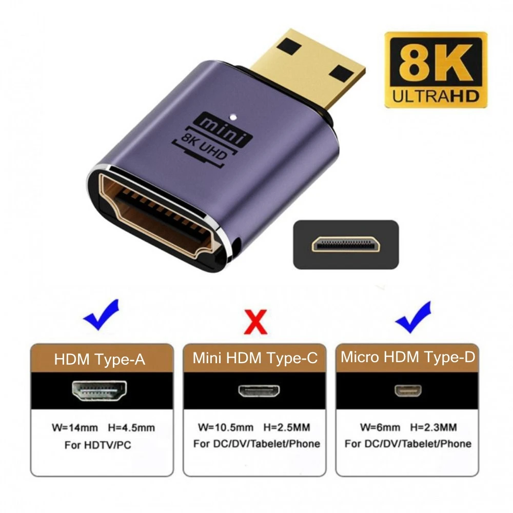 Adaptador Compatible con HDMI, convertidor de ángulo recto de 90 270 grados, macho a hembra, conector HD de 8K, extensor Mini / Micro compatible con