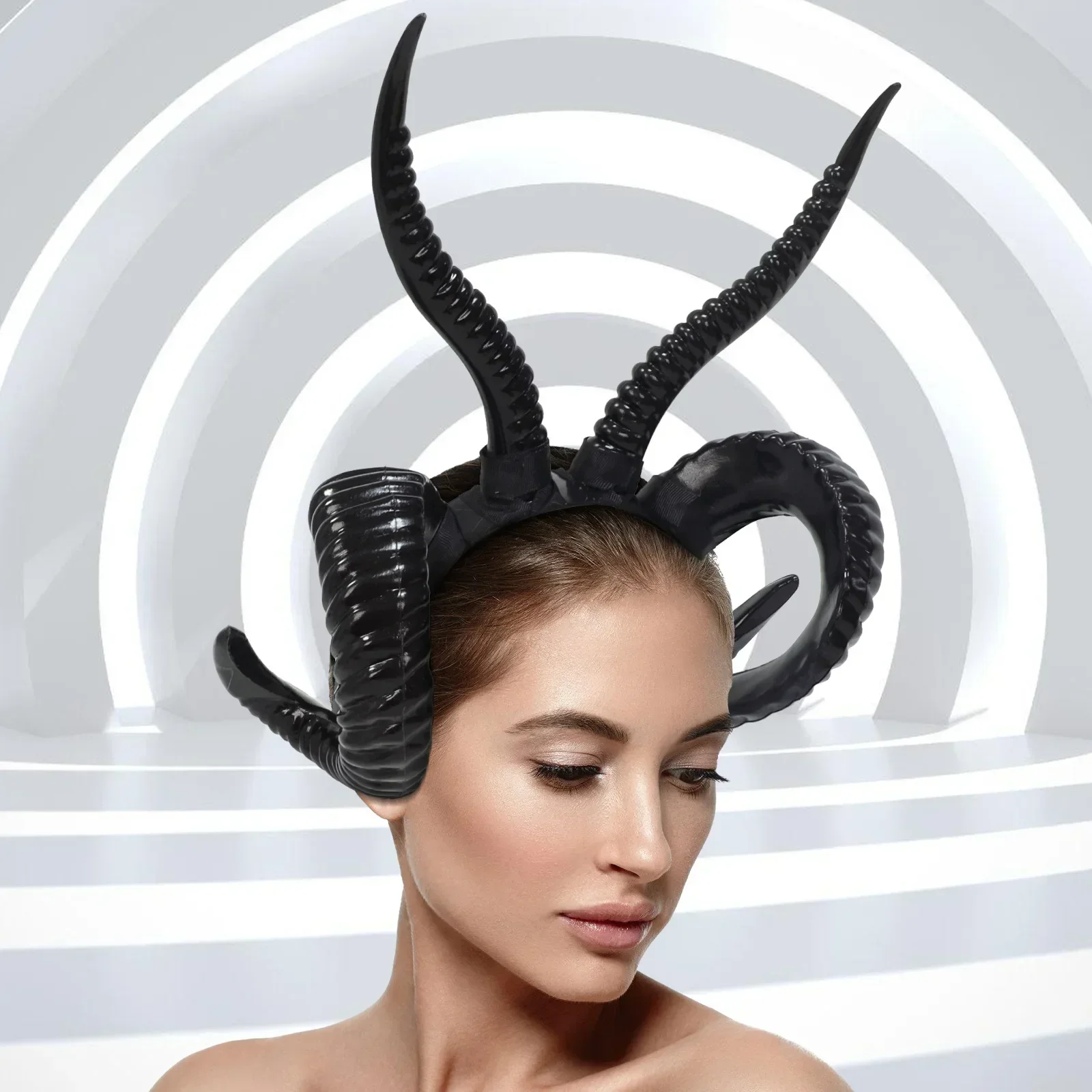 Dark Halloween Headwear Party Party Devil Horn Simulation Cosplay Props Exaggerated Big Goat Horn Headband