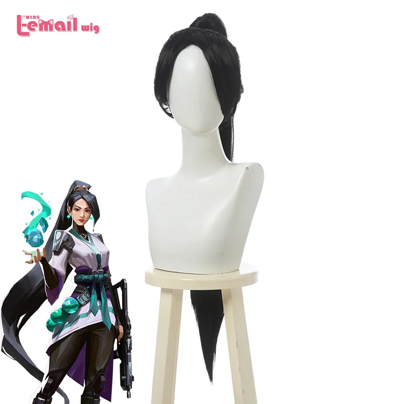 L-email wig Valorant Sage Cosplay Wig 80cm Long Black Women Wi with Ponytail Synthetic Hair Heat Resistant Halloween