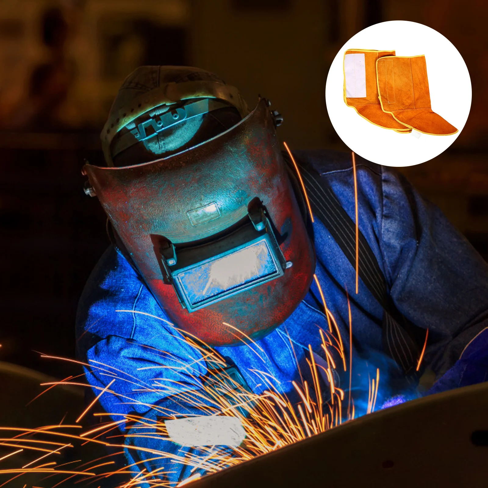 

1Pair Welding Shoes Cover Durable Cowhide Foot Protector for Electric Welding Construction Mechanical Processing Oilfield Mining