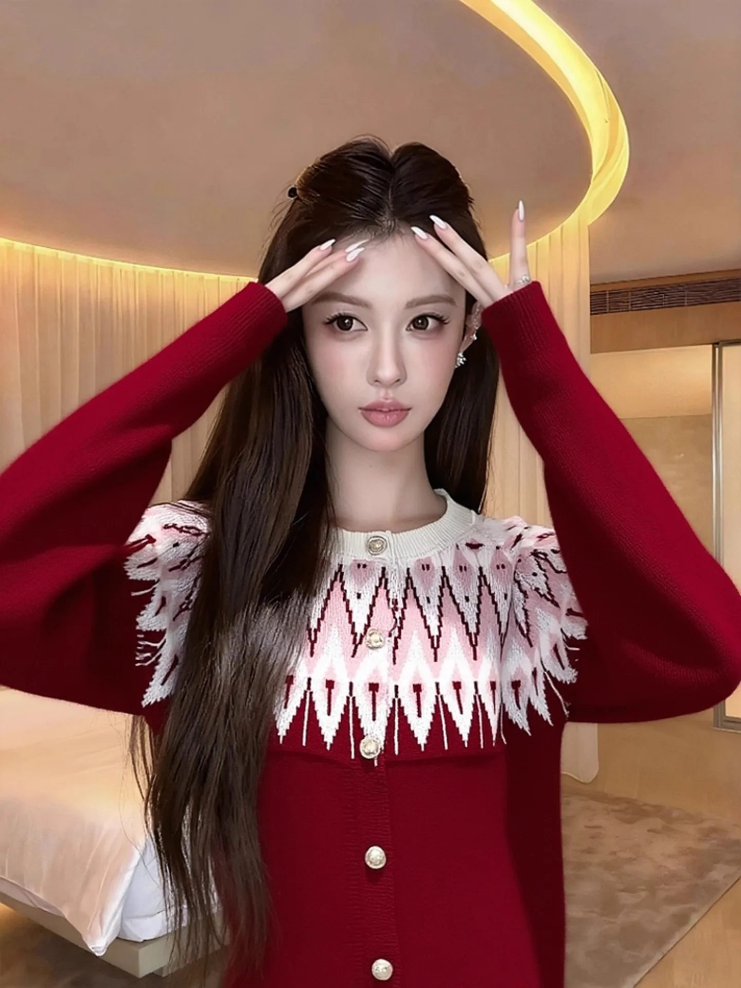 Suéter de malha vermelho exclusivo feminino outono inverno Faionable Cisas cor especial de ano novo Colion Top Quali Casual...