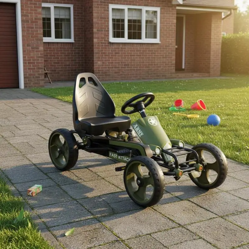 

Go-kart pedal car with handbrake, children's vehicle, pedal car with adjustable seat, suitable for ages 3 and up, green, 105 x 54 x 61 cm