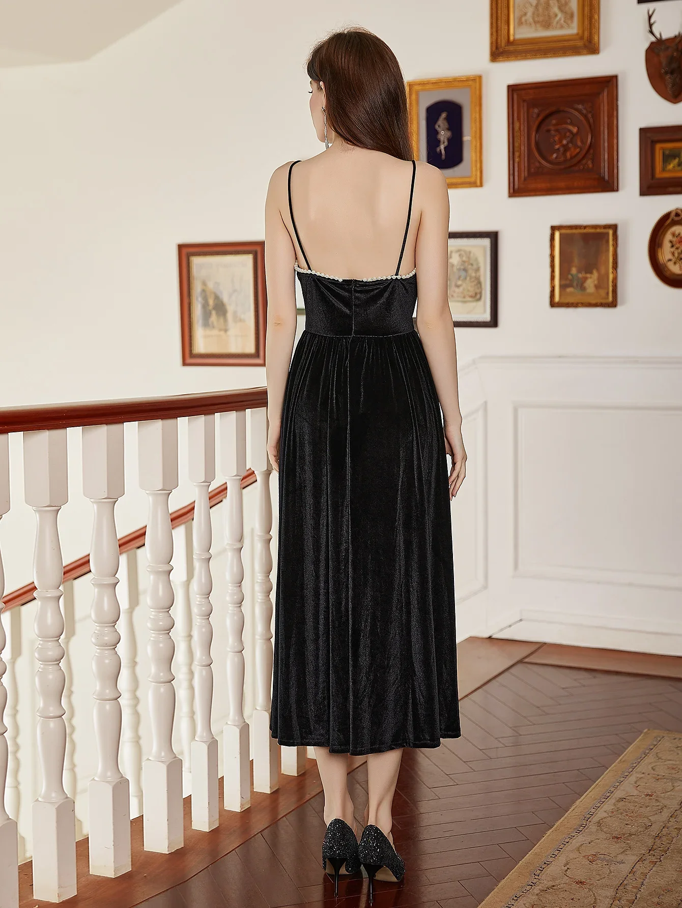 A-lijn minimalistische elegante feestjurk Formele avondjurk halter mouwloos vloerlengte fluweel met mode
