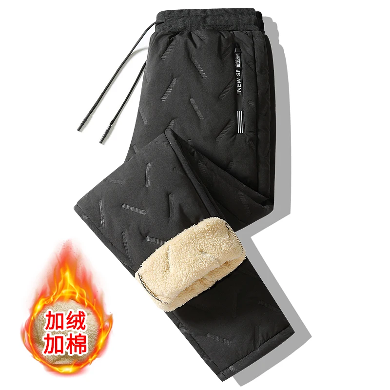 Tasche con zip invernali Addensare Pantaloni sportivi in pile Pantaloni da uomo Nero Grigio Imbottiture in cotone Pantaloni caldi Pantaloni termici