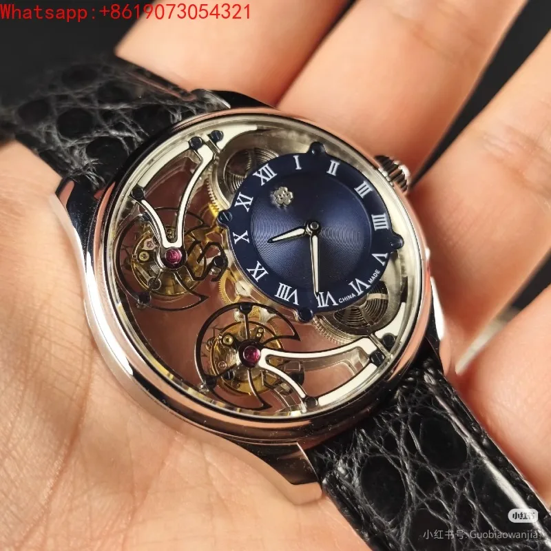 The Great Qin Empire YINGHUA forward and reverse double tourbillon flying suspension watch men's luminous mechanical watch steel