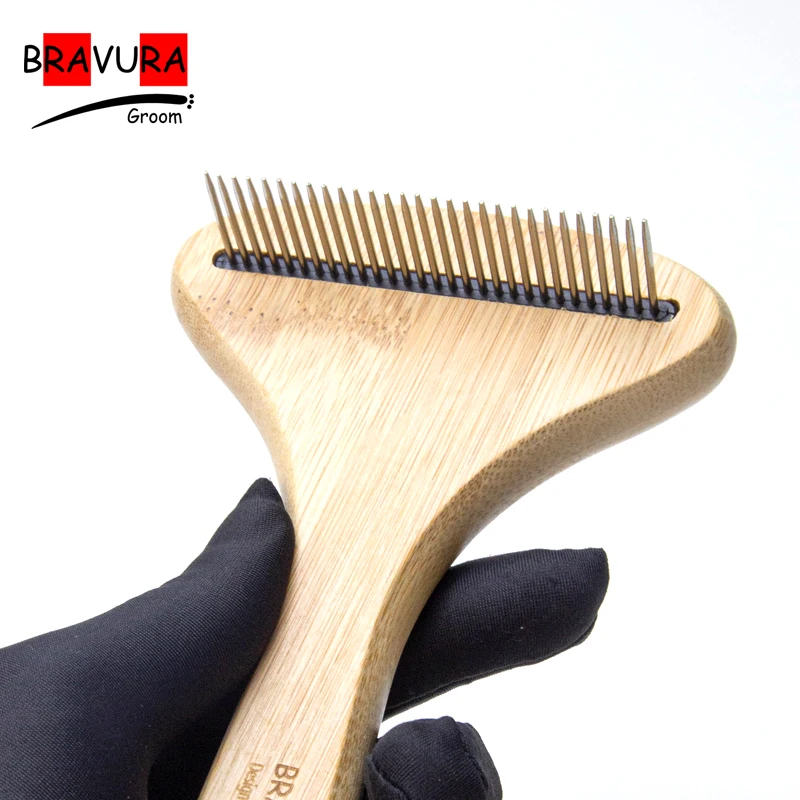 Pet Grooming Rake Comb Knots and Matts Dematting Shedding Hair Remover Natural Wood Handle for Massage,Coming Dogs & Cats